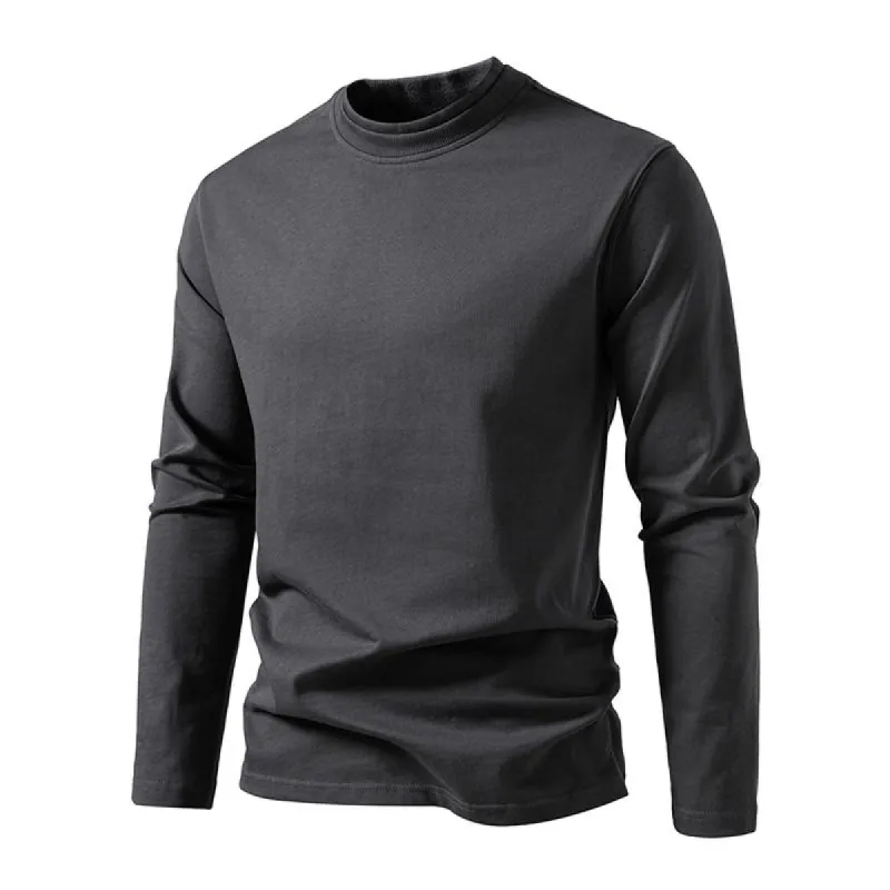 Men's Solid Color Cotton Half High Collar Long Sleeve Casual T-shirt 66980089Z sold by Manly