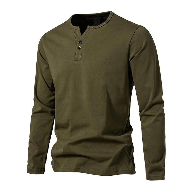 Men's Solid Color Cotton V Neck Long Sleeve Casual T-shirt 54920113Z sold by Manly