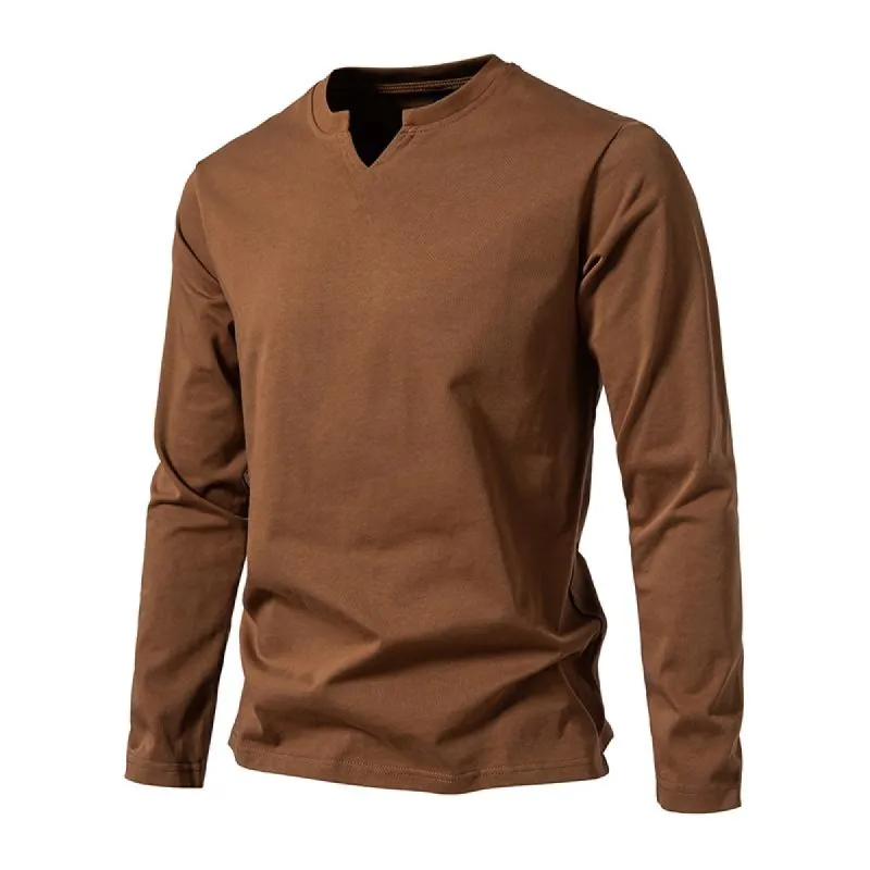 Men's Solid Color Cotton V Neck Long Sleeve Casual T-shirt 93053121Z sold by Manly