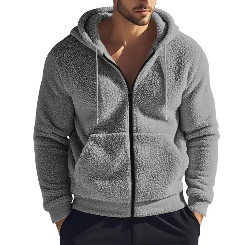Men's Solid Loose Plush Hooded Zipper Casual Jacket 90610400Z sold by Manly product image thumbnail 2