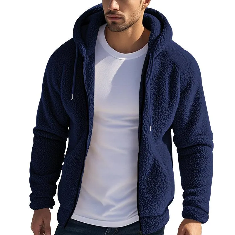 Men's Solid Loose Plush Hooded Zipper Casual Jacket 90610400Z sold by Manly product image thumbnail 4