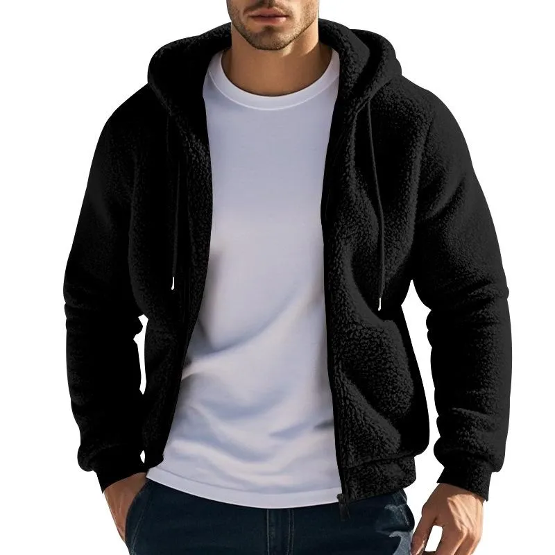 Men's Solid Loose Plush Hooded Zipper Casual Jacket 90610400Z sold by Manly product image thumbnail 5
