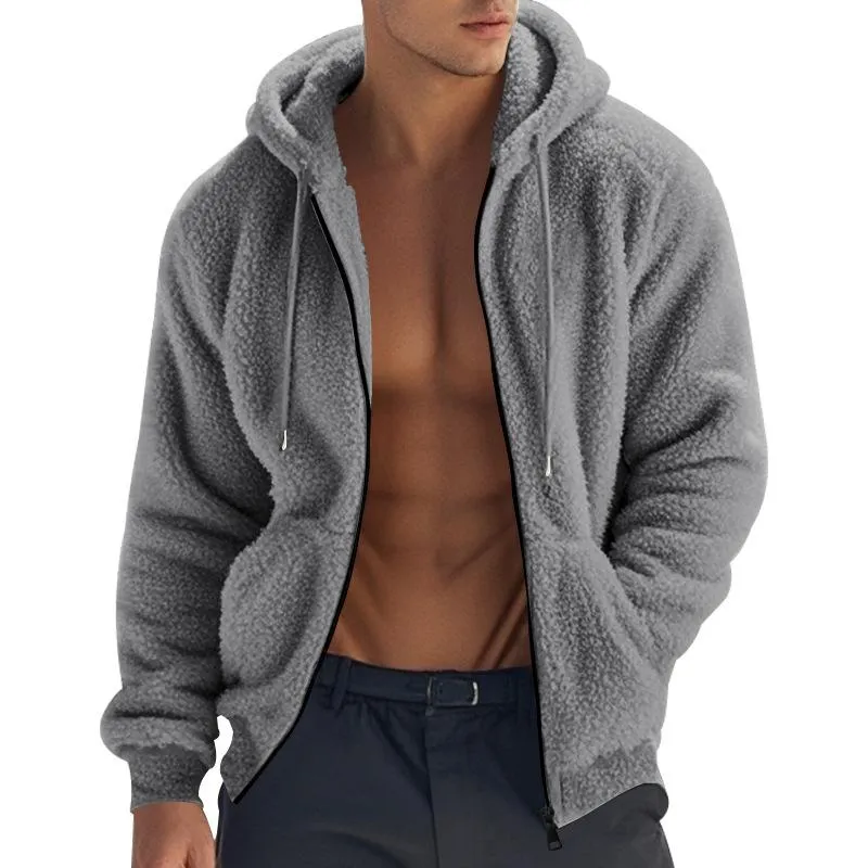 Men's Solid Loose Plush Hooded Zipper Casual Jacket 90610400Z sold by Manly product image thumbnail 3