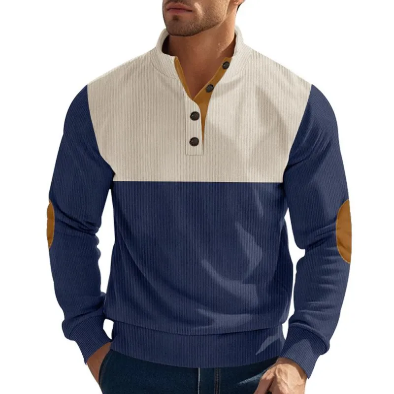 Men's Fashion Colorblock Corduroy Stand Collar Long Sleeve Sweatshirt 99424391Z sold by Manly