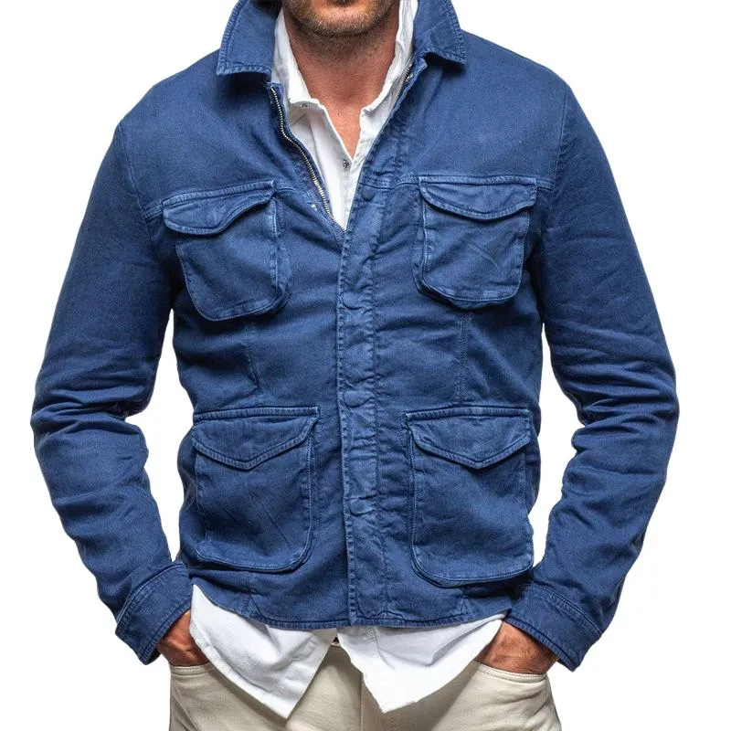 Men's Retro Lapel Multi-pocket Single Breasted Cargo Jacket 87947829Z sold by Manly