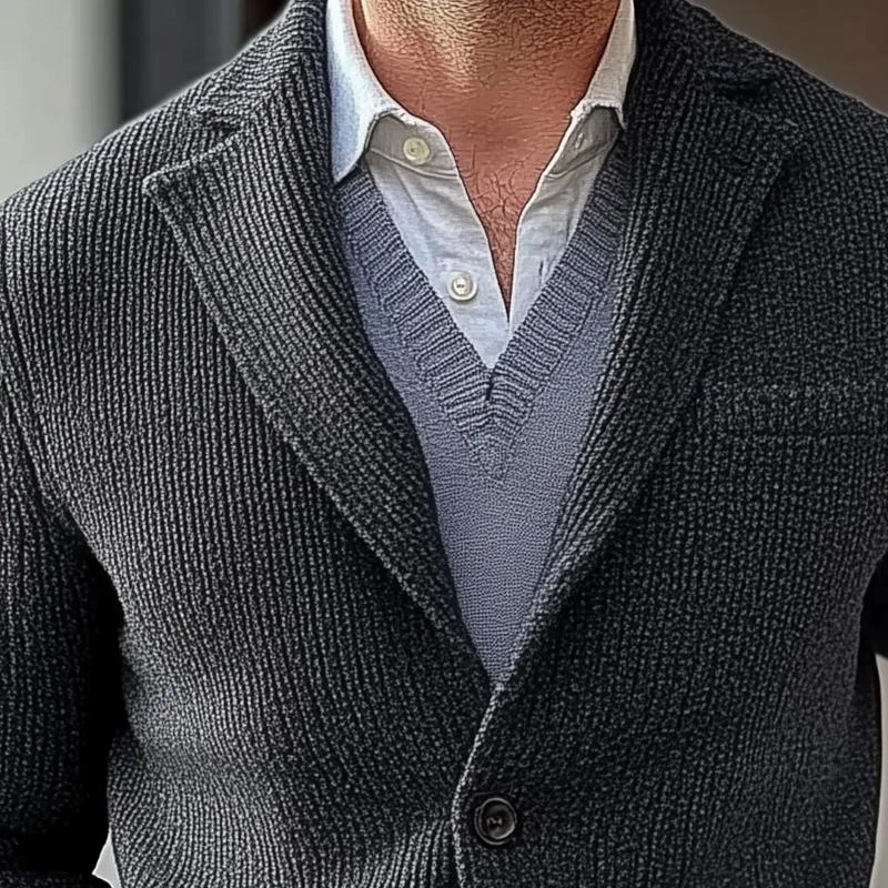 Men's Fashion Solid Color Knitted Notch Lapel Single Breasted Blazer 20616773Z sold by Manly product image thumbnail 3