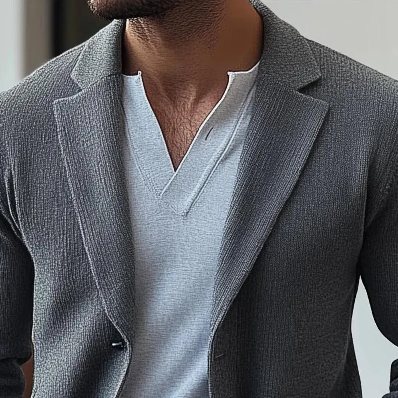Men's Fashion Solid Color Knitted Notch Lapel Single Breasted Blazer 17148002Z sold by Manly product image thumbnail 3