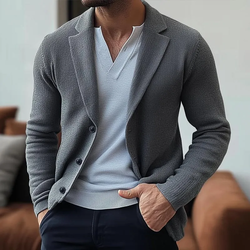 Men's Fashion Solid Color Knitted Notch Lapel Single Breasted Blazer 17148002Z sold by Manly product image thumbnail 2