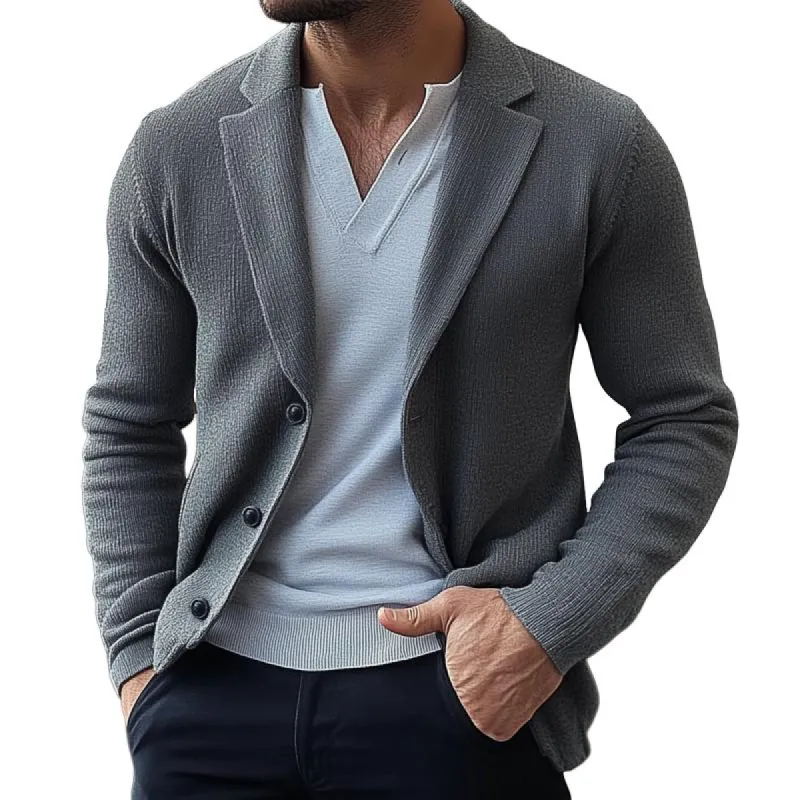Men's Fashion Solid Color Knitted Notch Lapel Single Breasted Blazer 17148002Z sold by Manly