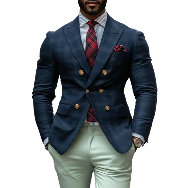 Men's Vintage Plaid Notch Lapel Double Breasted Slim Fit Blazer 41056834M sold by Manly