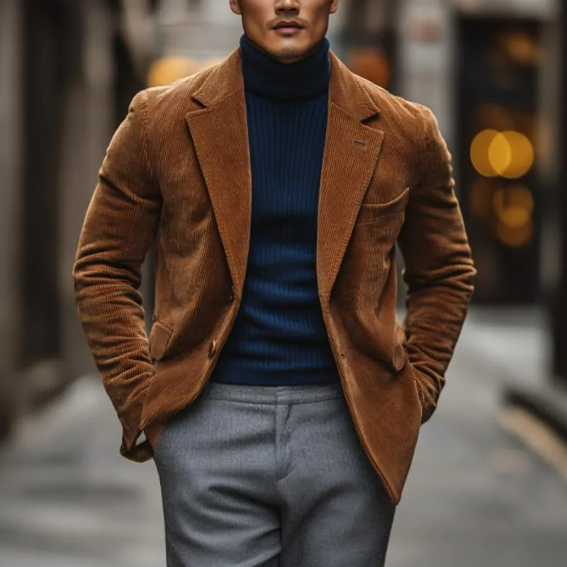 Men's Vintage Corduroy Notch Lapel Single Breasted Slim Fit Blazer 12779069M sold by Manly product image thumbnail 2