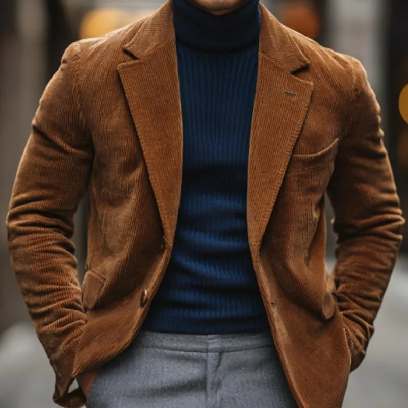 Men's Vintage Corduroy Notch Lapel Single Breasted Slim Fit Blazer 12779069M sold by Manly product image thumbnail 3