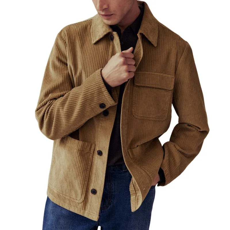 Men's Casual Corduroy Patch Pocket Lapel Single Breasted Work Jacket 07975708M sold by Manly
