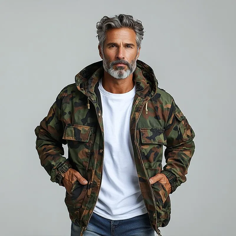 Men's Camouflage Hooded Multi-pocket Zip Cargo Jacket 19409115Z sold by Manly product image thumbnail 4