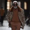 Men's Fashion Leopard Faux Fur Lapel Mid-length Coat 81368903Z sold by Manly