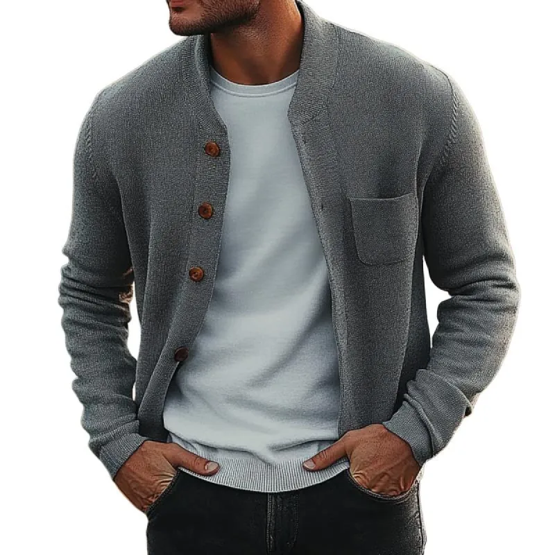 Men's Retro Crew Neck Knitted Chest Pocket Cardigan 89421325Y sold by Manly