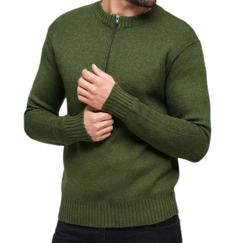 Men's Solid Color Zipper Round Neck Long Sleeve Pullover Sweater 89239297Y sold by Manly