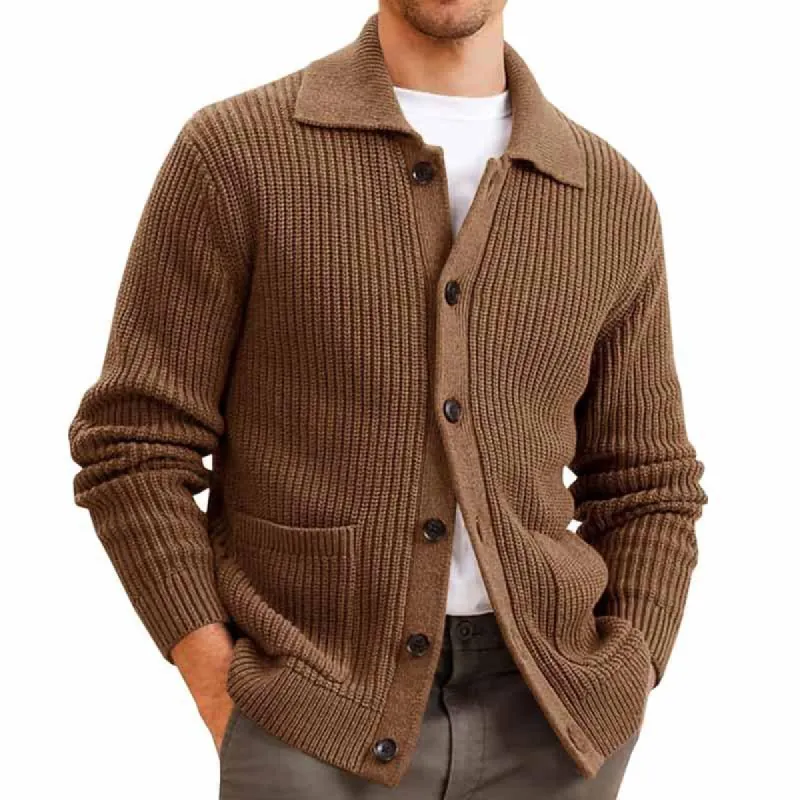 Men's Solid Lapel Single Breasted Sweater Cardigan 48193376Y sold by Manly