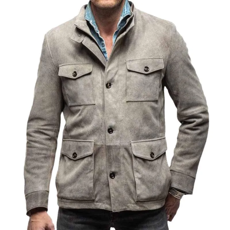Men's Solid Suede Multi-Pocket Jacket 72080121Y sold by Manly