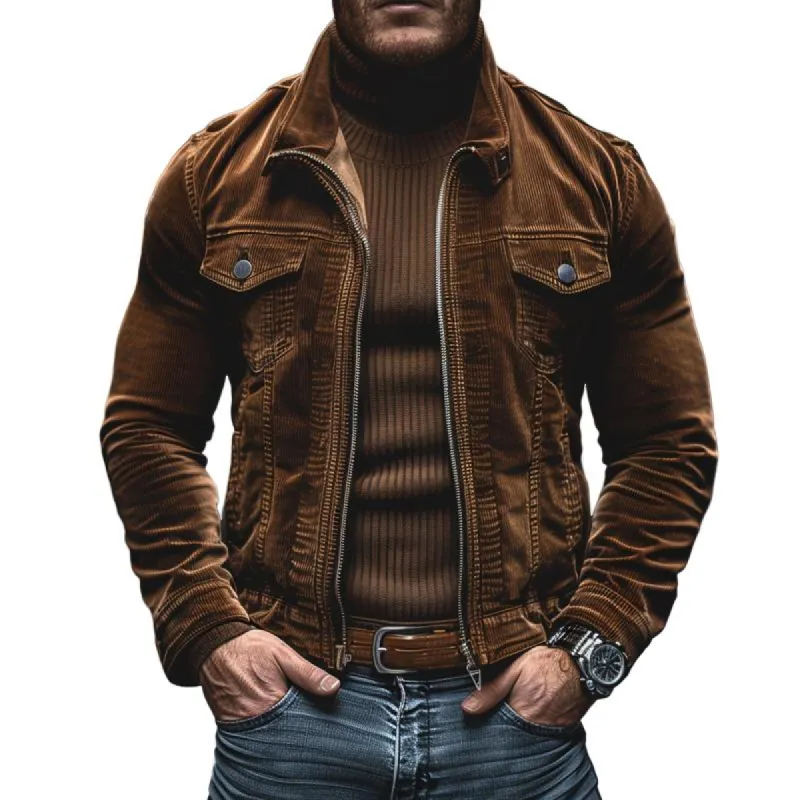 Men's Vintage Corduroy Stand Collar Zipper Slim Jacket 15599447M sold by Manly