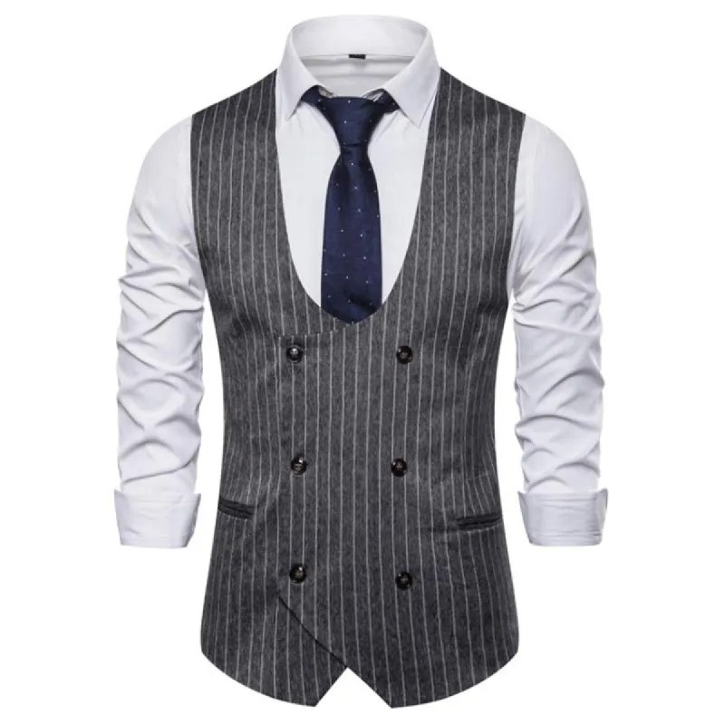 Men's Vintage Striped V Neck Double Breasted Casual Vest 49641836Z sold by Manly