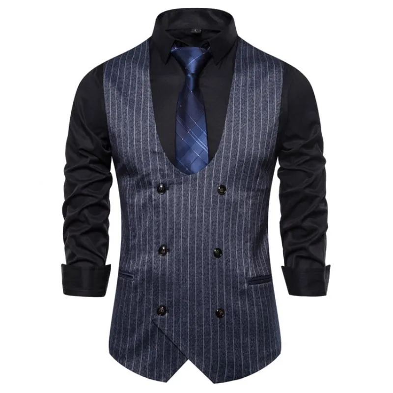 Men's Vintage Striped V Neck Double Breasted Casual Vest 49641836Z sold by Manly product image thumbnail 4