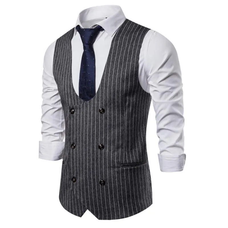 Men's Vintage Striped V Neck Double Breasted Casual Vest 49641836Z sold by Manly product image thumbnail 2