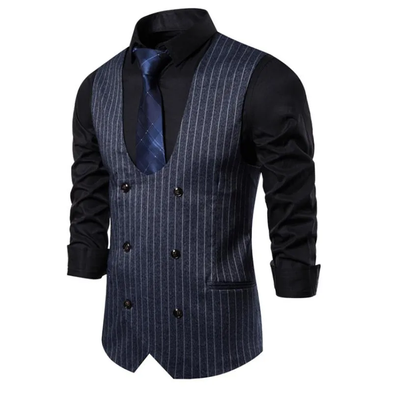 Men's Vintage Striped V Neck Double Breasted Casual Vest 49641836Z sold by Manly product image thumbnail 5
