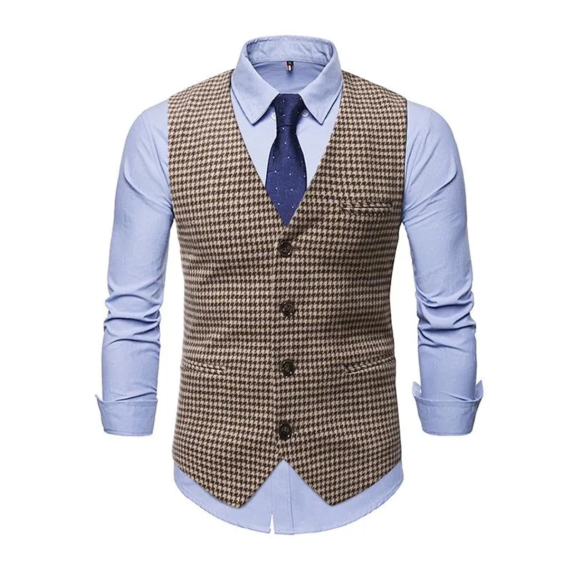 Men's Vintage Houndstooth V Neck Single Breasted Casual Vest 78986284Z sold by Manly