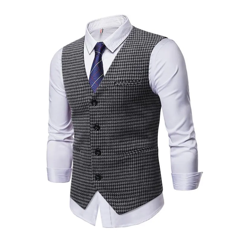 Men's Vintage Houndstooth V Neck Single Breasted Casual Vest 78986284Z sold by Manly product image thumbnail 5