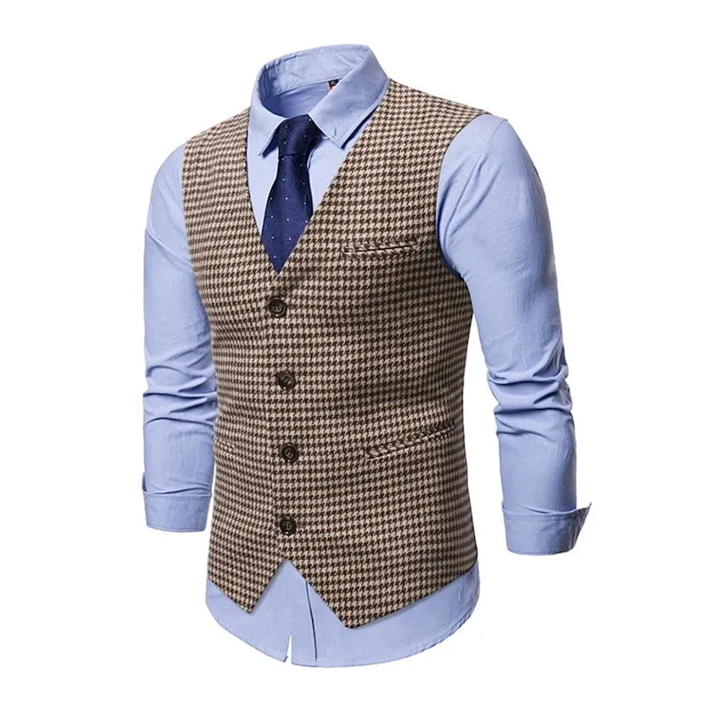 Men's Vintage Houndstooth V Neck Single Breasted Casual Vest 78986284Z sold by Manly product image thumbnail 2