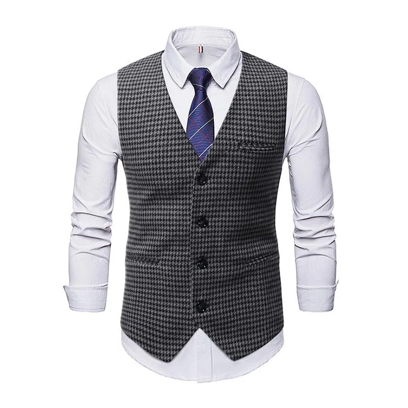Men's Vintage Houndstooth V Neck Single Breasted Casual Vest 78986284Z sold by Manly product image thumbnail 4