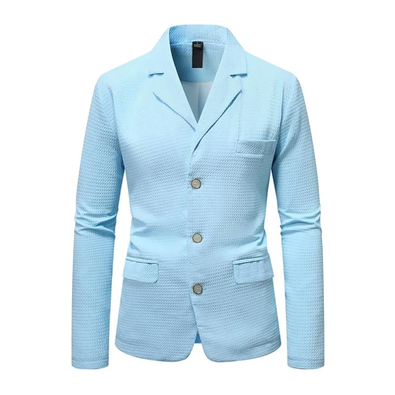 Men's Solid Color Waffle Notch Lapel Single Breasted Slim Blazer 06434390Z sold by Manly