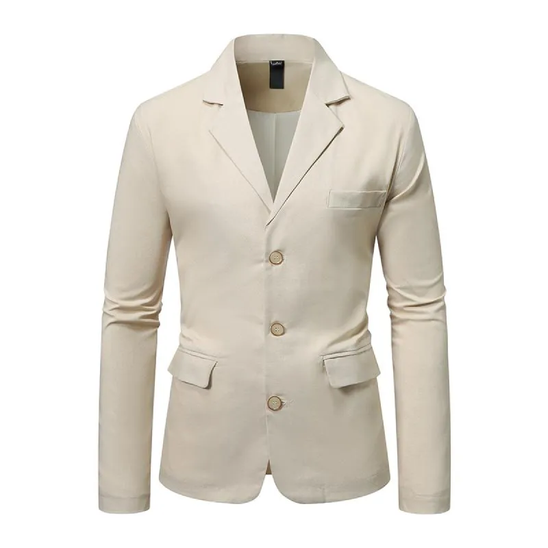 Men's Solid Color Cotton And Linen Notch Lapel Single Breasted Slim Blazer 33529157Z sold by Manly