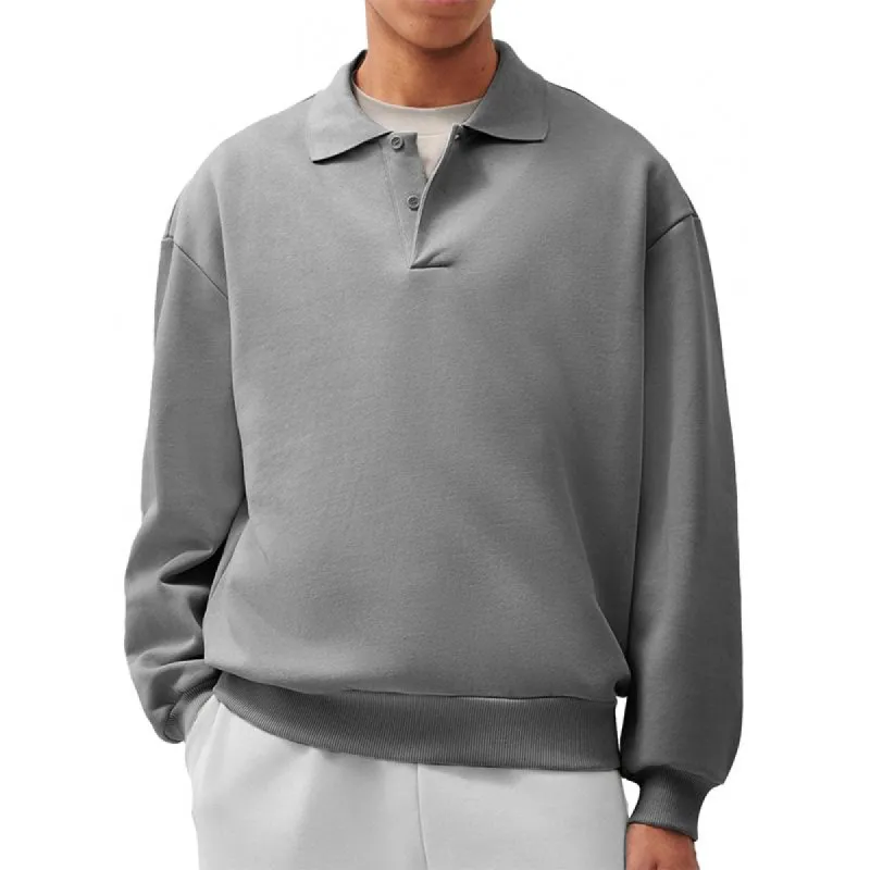 Men's Solid Color Loose Lapel Long Sleeve Sweatshirt 21035544Z sold by Manly