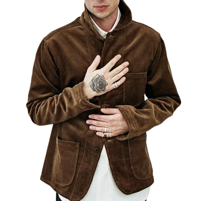 Men's Vintage Solid Color Corduroy Lapel Jacket 52495384X sold by Manly