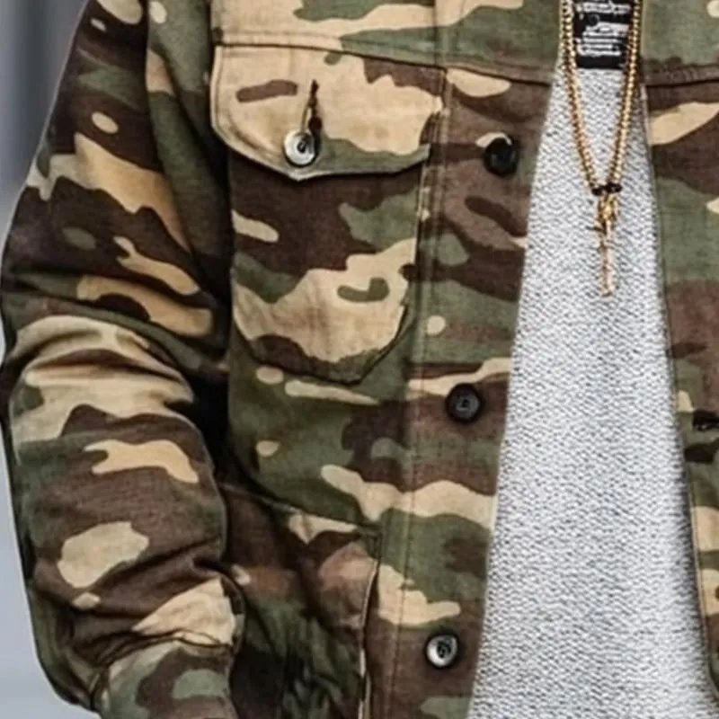 Men's Vintage Camouflage Canvas Lapel Multi-Pocket Jacket 84707336X sold by Manly product image thumbnail 4