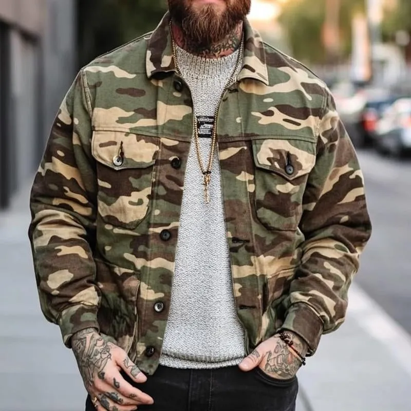 Men's Vintage Camouflage Canvas Lapel Multi-Pocket Jacket 84707336X sold by Manly product image thumbnail 2
