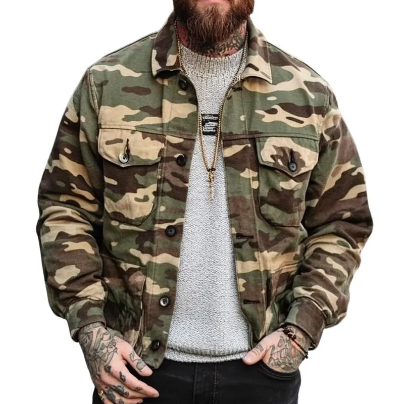 Men's Vintage Camouflage Canvas Lapel Multi-Pocket Jacket 84707336X sold by Manly