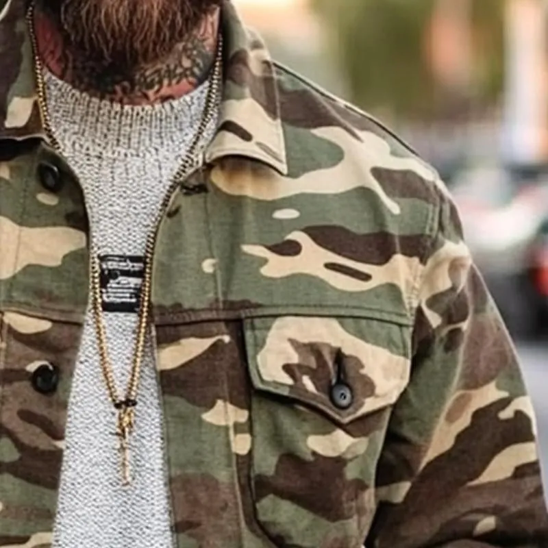 Men's Vintage Camouflage Canvas Lapel Multi-Pocket Jacket 84707336X sold by Manly product image thumbnail 3