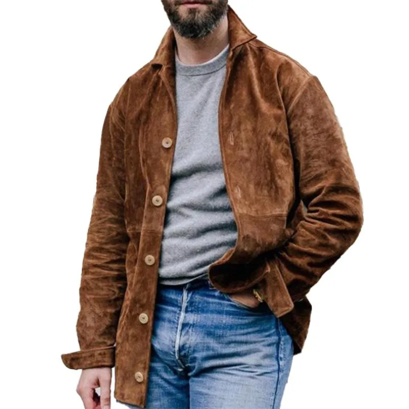 Men's Vintage Suede Single Breasted Baseball Collar Jacket 53263164X sold by Manly