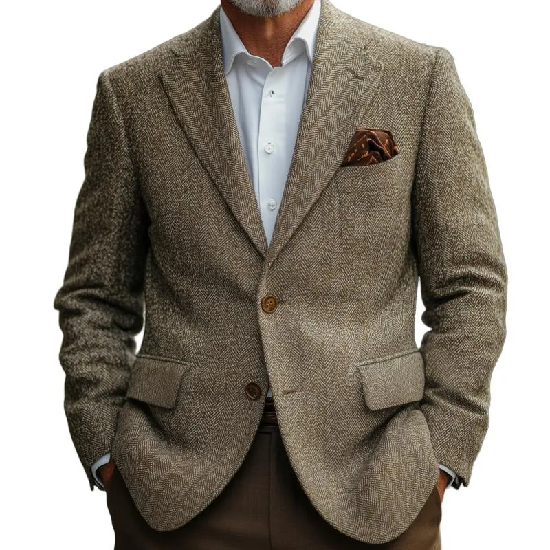 Men's Vintage Herringbone Notch Lapel Two Buttons Slim Blazer 21626763Z sold by Manly