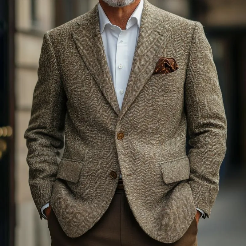 Men's Vintage Herringbone Notch Lapel Two Buttons Slim Blazer 21626763Z sold by Manly product image thumbnail 2