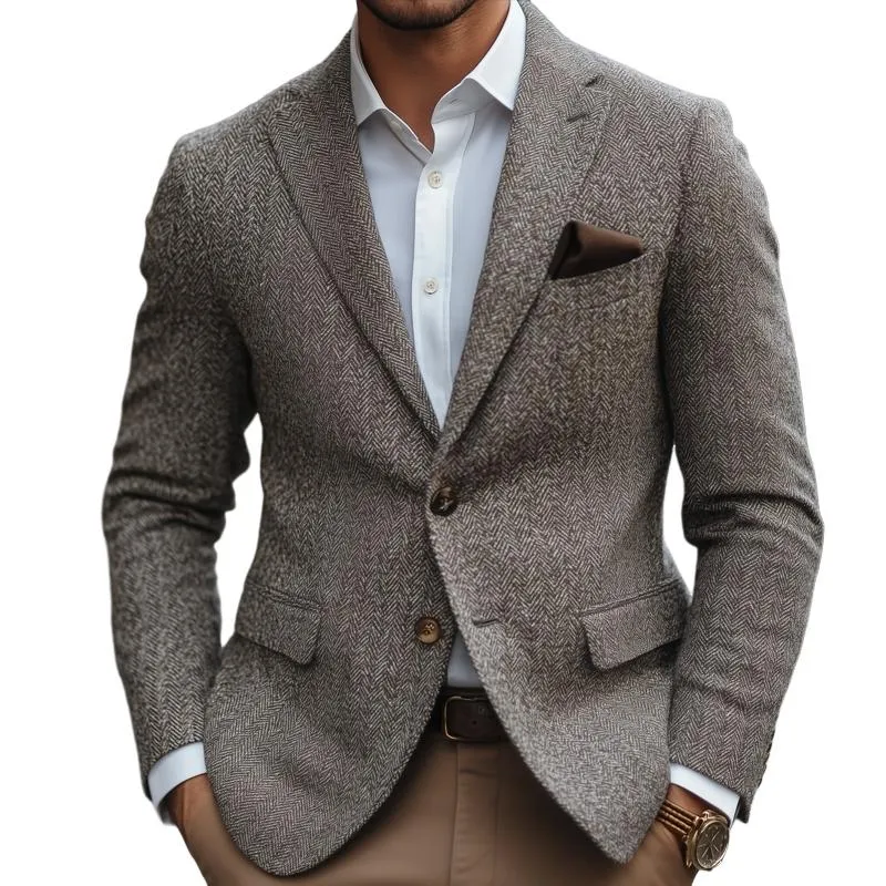 Men's Vintage Herringbone Notch Lapel Two Buttons Slim Blazer 37949712Z sold by Manly