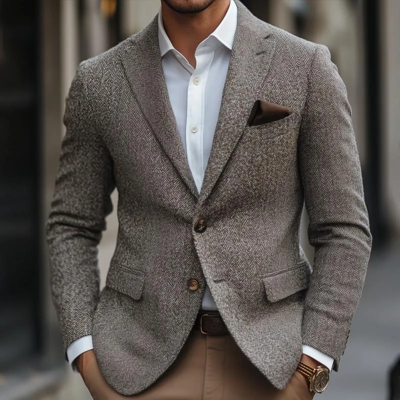 Men's Vintage Herringbone Notch Lapel Two Buttons Slim Blazer 37949712Z sold by Manly product image thumbnail 2