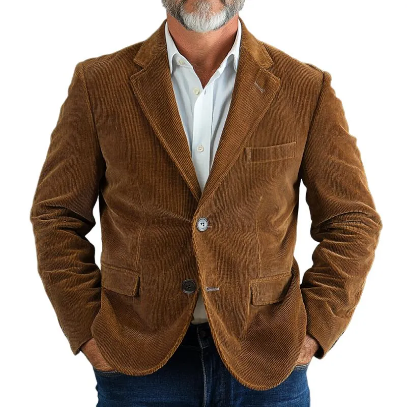 Men's Vintage Solid Color Corduroy Two Buttons Loose Blazer 23972224Z sold by Manly