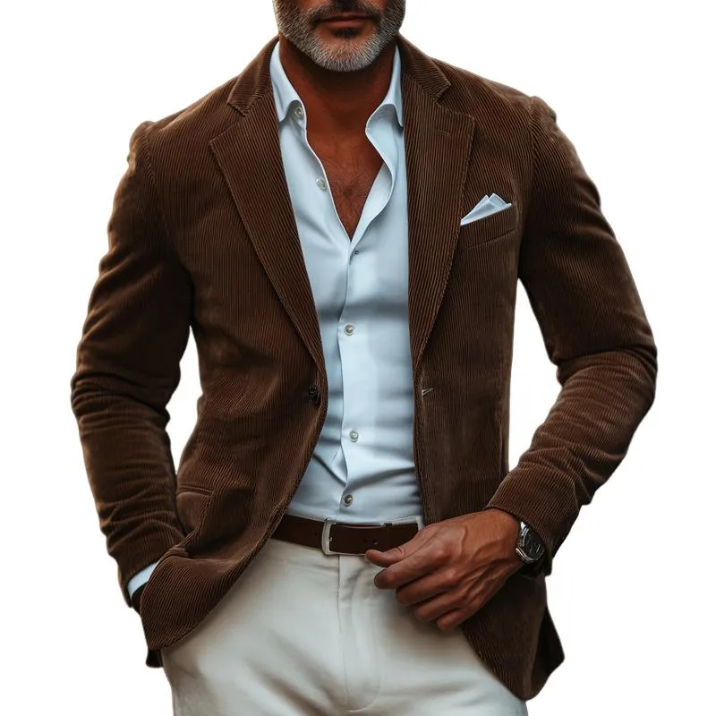 Men's Vintage Solid Color Corduroy Two Buttons Slim Blazer 81489242Z sold by Manly
