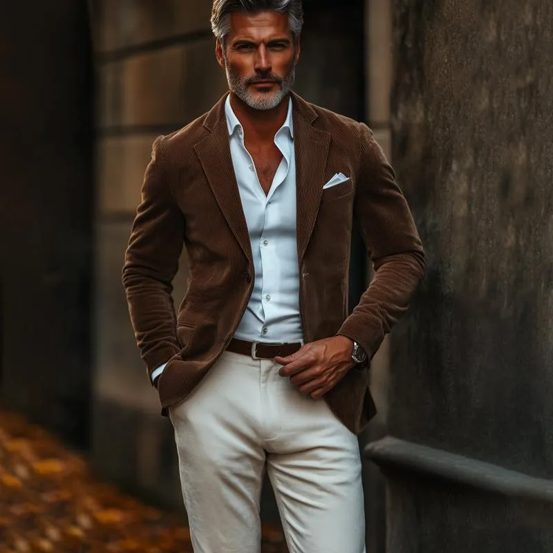 Men's Vintage Solid Color Corduroy Two Buttons Slim Blazer 81489242Z sold by Manly product image thumbnail 4