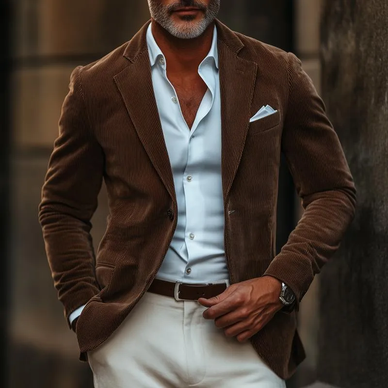 Men's Vintage Solid Color Corduroy Two Buttons Slim Blazer 81489242Z sold by Manly product image thumbnail 2