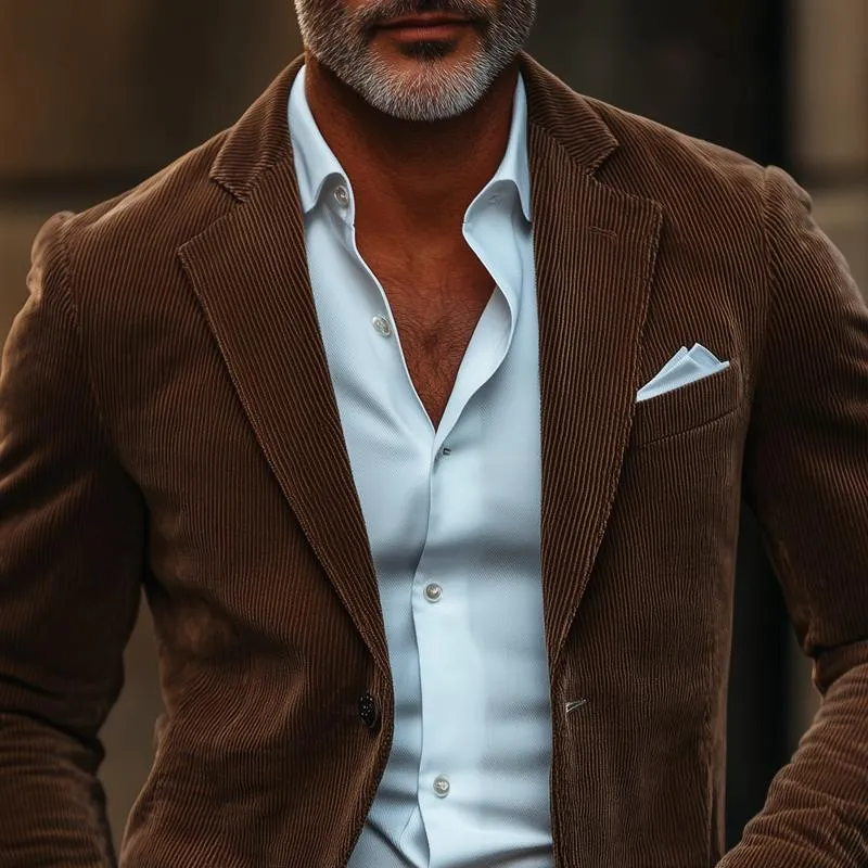 Men's Vintage Solid Color Corduroy Two Buttons Slim Blazer 81489242Z sold by Manly product image thumbnail 3